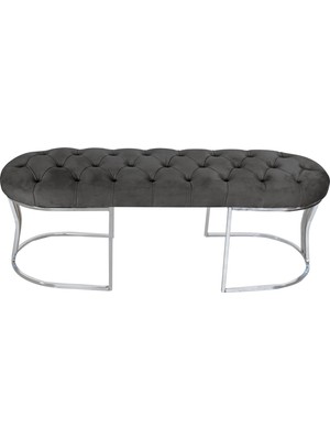 Gazzini Furniture Viego Silver Puf Lüks Metal Gümüş Ayak, Chester Model Yatak Ucu Gri Bench