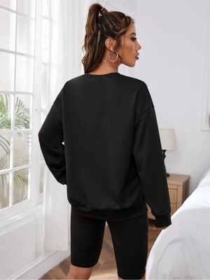 Laluvia Siyah Yüz Figürlü Oversize Sweastshirt