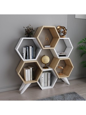 Evdekimoda Hexagon Kitaplık (Safir-Beyaz)