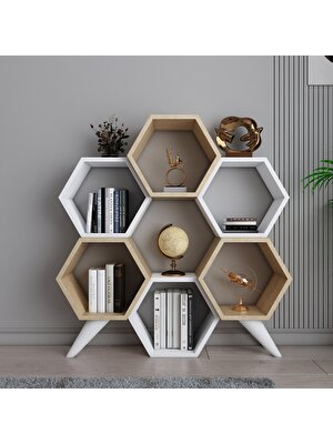 Evdekimoda Hexagon Kitaplık (Safir-Beyaz)