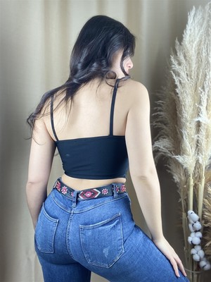 Pikka Online Kadın Siyah V Yaka Asimetrik Croptop