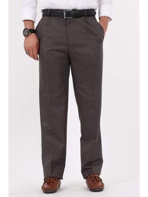 Bölünmez Giyim Erkek Büyük Beden Klasik Kahverengi Kumaş Pantolon