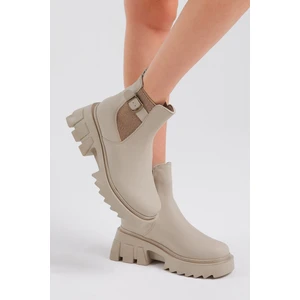 Tonny Black Kadın Krem Cilt Lastikli Tokalı Rahat Kalıp Bot