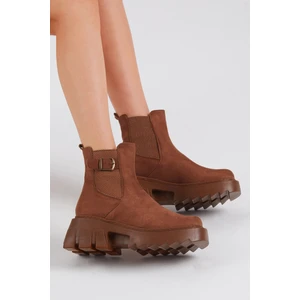 Tonny Black Kadın Taba Süet Lastikli Tokalı Rahat Kalıp Bot