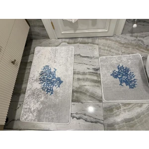 Mercan 2'li Lateks Kaymaz Taban Su Geçirmez Banyo Paspas Takımı (60X150)