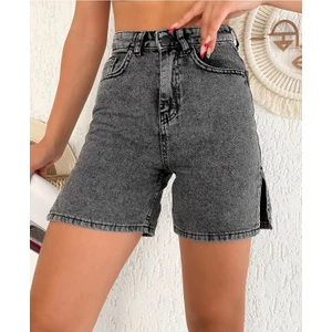 Nazende Stil Yüksek Bel Uzun Boy Yırtmaç Detaylı Short
