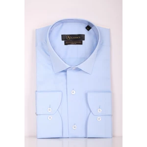 Erkek Mavi Slim Fit Saten Pamuk Cepsiz Gömlek