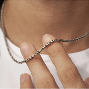 Erkek 925 Ayar 3 mm Yuvarlak Gümüş Kral Zincir Kolye