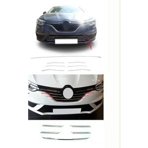 Renault Megane 4 Krom Ön Panjur 5 Prç. 2016-2020 Arası P. Çelik  ve Ön Tampon Çıtası 7 Parça Krom