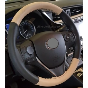 Gürler Oto Kılıf ve Aksesuar Toyota Corolla Dikmeli Direksiyon Kılıfı Iki Renkli Bej-Siyah