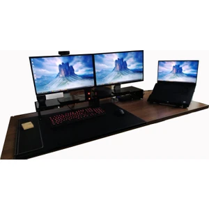 Wooden Gold Oyuncu Monitörleri Için 12 cm Yükseklikte Stand Siyah 55 cm x 25 cm Üst Tablalı