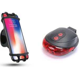 360° Bisiklet Scooter Telefon Tutucu ve 4 Modlu Lazer Arka Ikaz Işığı Lazer Şeritli Arka Stop Lambası