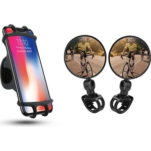 360° Bisiklet Scooter Telefon Tutucu ve 2 Adet Geniş Açılı 360° Dönebilen Dikiz Aynası