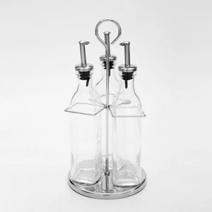 Fame Kitchen 3'lü Metal Standlı Cam Yağlık Sirkelik Seti 2X300 ml
