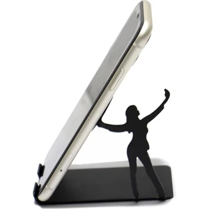 Metal Mat Siyah Dekoratif  Kadın Telefon Tutacağı