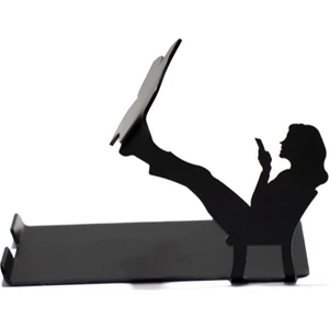 Metal Mat Siyah Dekoratif Oturan Kadın Telefon Tutacağı