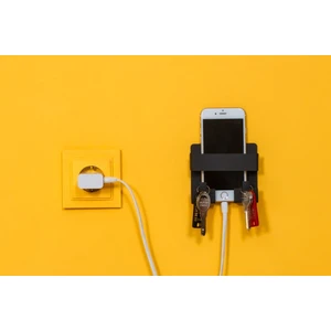 Metal Mat Siyah Dekoratif Yapışkanlı Telefon Tutacağı Anahtar Askısı.