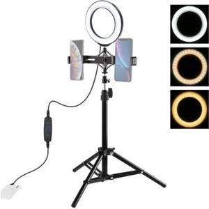 110CM Çift Telefon Tutucu LED Işıklı Youtober Standı,canlı Yayın Selfie Tiktok Makeup Standı.