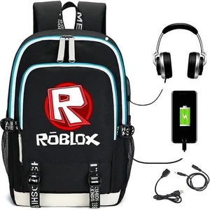 Sanal Dünya Roblox Sırt Çantası USB Şarj Öğrenci Sırt Çantası (Siyah)(Yurt Dışından)