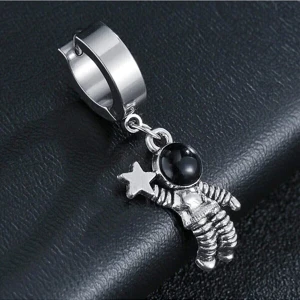 Trend Collection Kadın Erkek Gümüş Astronot Uçlu Sallantılı Çelik Küpe