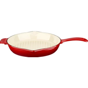 Döküm Yuvarlak Izgara Tava, Metal Saplı, Çap(Ø)28 Cm, Iç Krem, Kırmızı