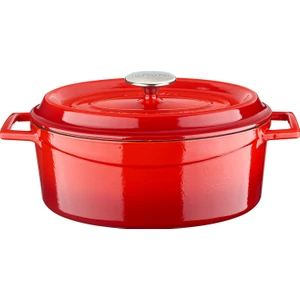 Döküm Oval Tencere 21X27 Cm, Iç Krem, Kırmızı