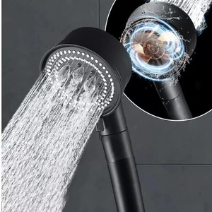 Turbo 5 Fonksiyonlu Pervaneli Duş Başlığı El Siyah