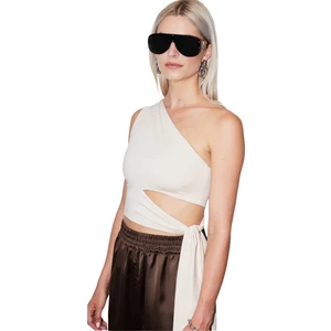 Pikka Online Kadın Belden Bağlama Detay Tek Kol Omzu Açık Spor Şık Rahat Kalıp Croptop Bluz