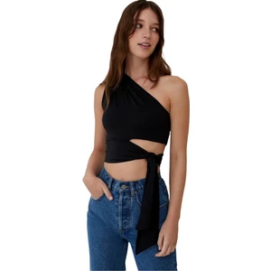Pikka Online Kadın Belden Bağlama Detay Tek Kol Omzu Açık Spor Şık Rahat Kalıp Croptop Bluz