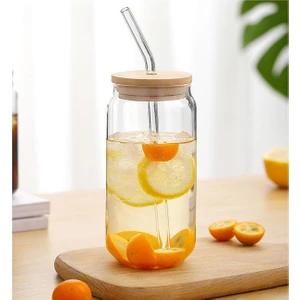 Isıya Dayanıklı Pipetli Ahşap Kapaklı Bubble Tea ve Borosilikat Kahve Bardağı 550 ml