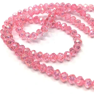 4 mm Basık Kristal Cam Boncuk Janjanlı Mercan Pembe Renk