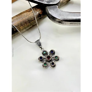 Doğan Silver Doğan Silvertelkari Işlemeli Mix Taşlı Tasarım Gümüş Kolye 21412