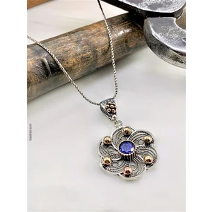 Doğan Silver Doğan Silvertelkari Işlemeli Kök Safir Taşlı Gümüş Kolye 21403