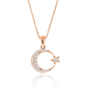 Doğan Silver Doğan Silvergümüş Zirkon Taşlı Ay Yıldızlı  Rose Kolye DGN20969