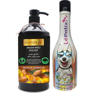 Le Patix Köpek Şampuanı Tüy Dökülme ve Topaklanma  Koku  Papatya Özlü Pet Şampuan 400 ml + Naturix Argan Yağlı Duş Jeli 1000 ml