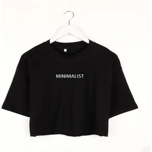 The Wert Minimalıst Basıkılı Siyah Oversize Crop T-Shırt