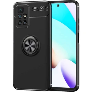 Xiaomi Redmi 10 Kılıf Renkli Yüzüklü Manyetik Silikon Kapak Siyah - Siyah