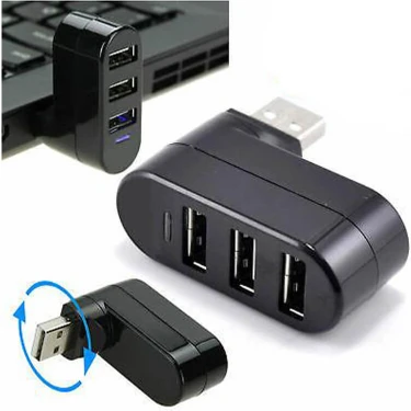 Wozlo 3 Port 180 Derece Dönebilen Dirsek USB Hub Çoğaltıcı Çoklayıcı Pc