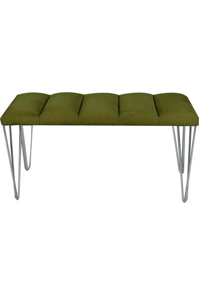 Gazzini Furniture Lustro Model Sılvery Hardal Bench&puf&koltuk-Metal Ayak 100 cm Yatak Odası Takımı&ayna Ucu&önü Puff