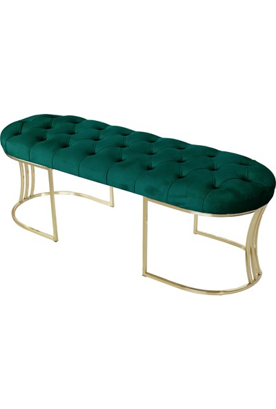Gazzini Furniture Viego Gold Yeşil-Kapitoneli Model Puf&bench&koltuk-Oturak-Uzun Makyaj Puff-Yatak Odası Ucu&önü