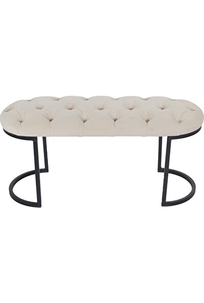 Gazzini Furniture Elısse Krem Model- Oval Metal Ayak 100 cm Bench&koltuk&puf-Yatak Odası Önü&ucu Puff&oturak