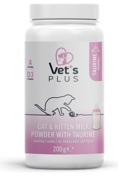 Vet's Plus Taurinli Kedi Süt Tozu 200gr (Yavru ve Hamile Kediler için)