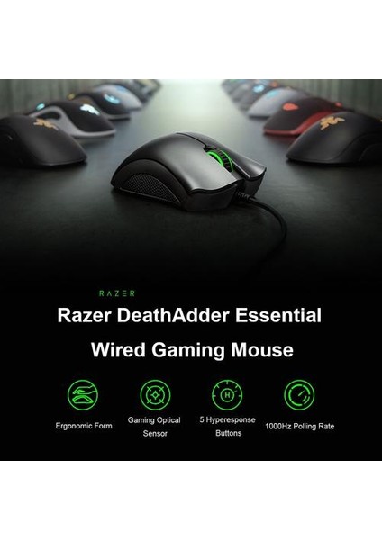 Razer Deathadder Temel Kablolu Oyun Mouse Fareler 6400DPI Optik Sensör 5 Laptop Pc Gamermice - Siyah (Yurt Dışından)