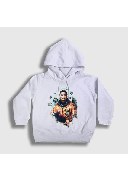 Unisex Çocuk Beyaz Astronaut Science Elon Musk Kapüşonlu Sweatshirt