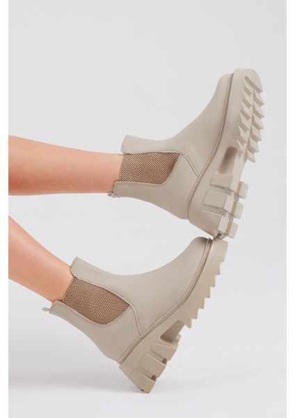 Kadın Krem Cilt Lastikli Bot 2023 Modası Rahat Kalıp ve Kaymaz Taban