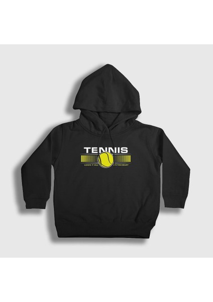 Unisex Çocuk Siyah Court Spor Tennis Tenis Kapüşonlu Sweatshirt