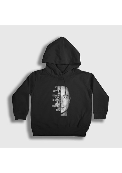 Unisex Çocuk Siyah Extraordinary Elon Musk Kapüşonlu Sweatshirt