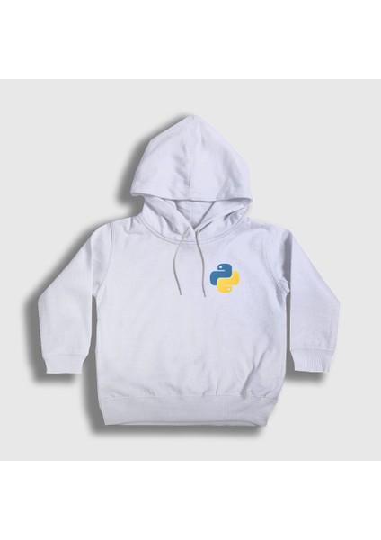 Unisex Çocuk Beyaz Logo Python Developer Yazılımcı Kapüşonlu Sweatshirt