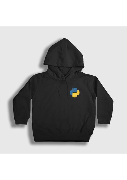 Unisex Çocuk Siyah Logo Python Developer Yazılımcı Kapüşonlu Sweatshirt