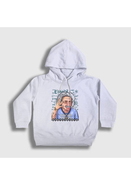 Unisex Çocuk Beyaz Quantum Physics Scientist Albert Einstein Kapüşonlu Sweatshirt